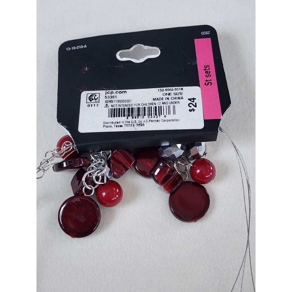 New MIXIT JCP Red Shell Faceted Gray Bead Silver Tone Layered Necklace FREE $HIP - Picture 8 of 9
